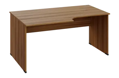 ERL 18 - 168 stůl kancelářský, rohový, levý, dřevěná podnož, deska 18 mm, široký 1600 mm, ořech světlý